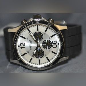 Caravelle New York By Bulova Men's Chronograph Silver Dial Black Watch 45A126